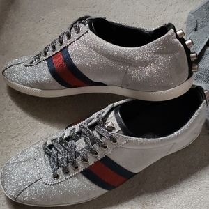 Gucci Men's Bambi Web Metallic Sneakers - Silver